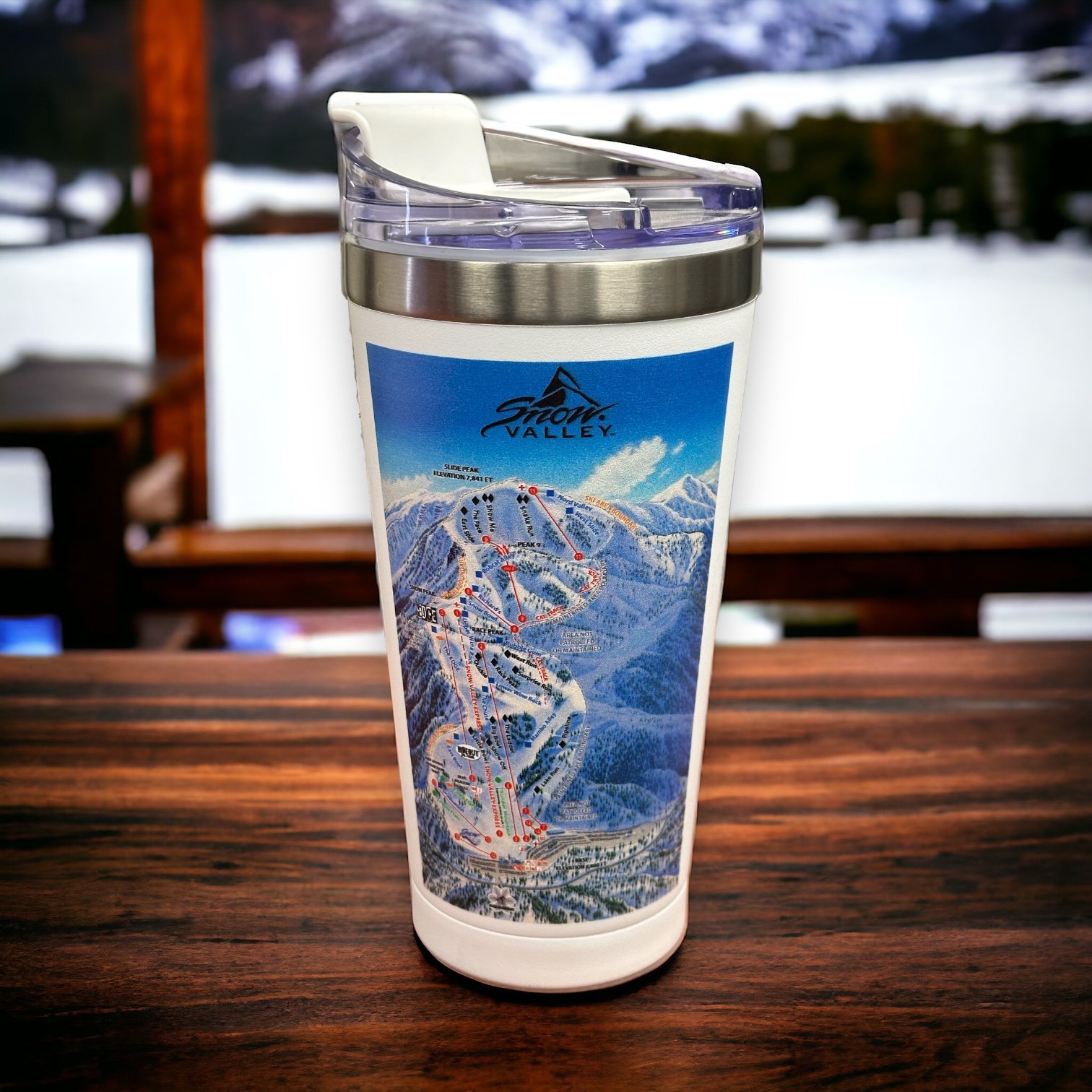 Snow Valley 20 ounce trail map design tumbler